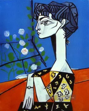 Jacqueline mit Blumen 1954 Kubismus Ölgemälde